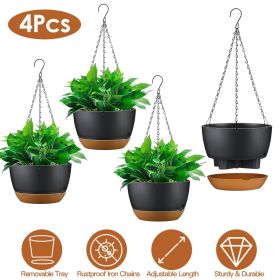 4Pcs 9.64In Diameter Hanging Planter with Drainage Holes Removable Self-Watering Tray Plastic Hanging Flower Plant Pots For Indoor Outdoor Herb I