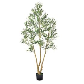 7FT Artificial Olive Tree Tall Fake Plant with Black Pot for Home Office Use