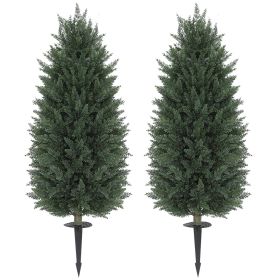 HOMCOM 43.3 Inch Set of 2 Artificial Cypress Topiary Tree, Indoor Outdoor UV Resistant Faux Plants with Ground Stake for Garden