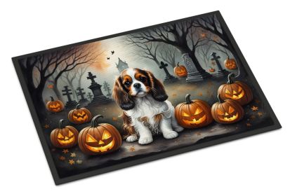 NEW Cavalier Spaniel Spooky Halloween Doormat Front Door Mat Indoor Outdoor Rugs for Entryway, Non Slip Washable Low Pile, 18H X 27W