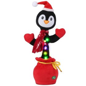 1Pc Penguin Or Elk Kid Electric Dance Toy Christmas Elk Snowman Senior Penguin Plush Toy Interactive Sing Song Whirling Mimicking Recording Light (Option: Penguin)