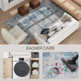 Area Rug 5x7, Machine Washable Rug, Non-Slip Modern Abstract Floor Carpet For Living Room, Bedroom, Dining Room, Blue (Color: Blue)