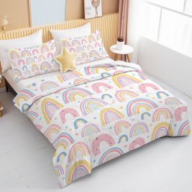 Rainbow Pattern Comforter Set For Women Pink And Yellow Rainbow Star Comforter 3 Piece With 2 Pillow Shams 1 Comforter And 2 Pillow Shams  Twin F (Option: Full-Pink)