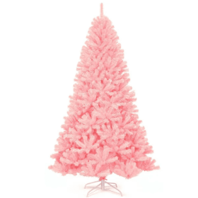 7.5 Feet Hinged Artificial Christmas Tree Full Fir Tree (Color: Pink)