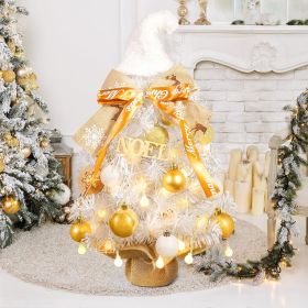 24 - Inch Snowy Christmas Tree. Golden Balls, Ribbons & Festive Hat (Option: 60cm)