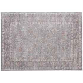 Machine Washable Area Rug 5x7, Non-Slip Traditional Flower Print Floor Carpet For Living Room, Bedroom, Grey And Brown (Color: Brown)