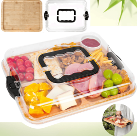 Charcuterie Board With Clear Lid, Travel Portable Cheese Board Charcuterie Boxes Cutting Boards For Kitchen, House Warming Gifts New Home, Gifts (Option: Style1)