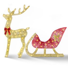 1Pc Lighted Christmas Reindeer & Sleigh Indoor Outdoor Christmas Decoration Christmas Lighted Display With 8 Lighting Modes (Option: Reindeer And Sleigh)