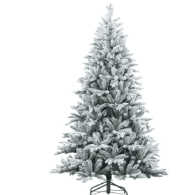 7 Ft Snow Flocked Artificial Christmas Tree With 1401 Tips, Foldable Metal Stand, Easy Assembly, Hinged Xmas Tree For Home, Office, Holiday, Gree (Color: Green)