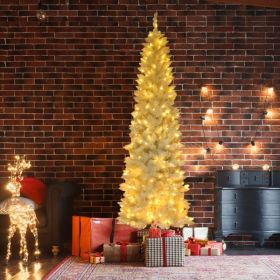 White 6.5ft, 250 Lights, Warm Color 8 Mode, 719 Branches, Pointed Pencil Shape, PVC Material Christmas Tree (Option: 6.5ft)
