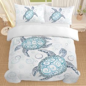 Sea Turtle Bedding Aqua Teal Blue Duvet Cover Sets Beach Turtle Bed Sets Ocean 3 Piece Turtle Themed Comforter Cover With 2 Pillowcases Twin Full (Option: Twin-Blue)