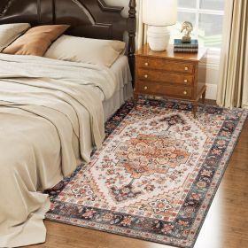 Area Rug 4x6, Machine Washable Rug, Non-Slip Boho Print Pattern Medallion Carpet For Living Room, Bedroom, Tawny Brown (Option: Tawny Brown)