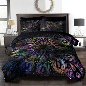 BlessLiving Colored Mandala Flowers Pattern Comforter Set 8PCS King Size Soft Bedding Set 1 Comforter 1 Pilow Cover 1 Flat Sheet 1 Fitted Sheet 4 (Option: King-Black)
