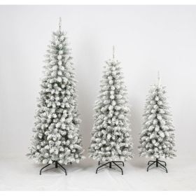 3 Pcs Flocked Artificial Christmas Tree Set With Lights, 4ft 5ft 6ft Christmas Snow Tree Set, Christmas Decor (Option: GreenWhite)