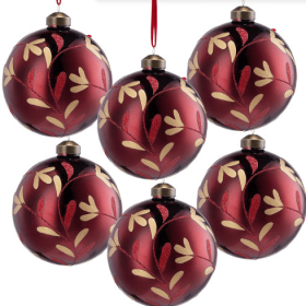 D3.9 Christmas Ball Ornaments, Glass Decorative Hanging Ball Christmas Tree Ornaments For Holiday Party Decorations, Set Of 6 (Color: Red)