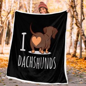 3D Printed Animal Fleece Reversible Reversible Blanket Wiener Sausage Dog (Color: Black)