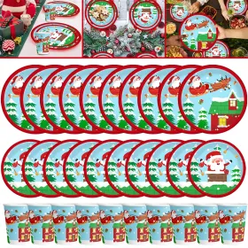 30Pcs Christmas Party Tableware Set 7 And 9 Inch Elk Claus Paper Plates 3.5 Inch Paper Cup Cute Xmas Disposable Cups For Xmas Holiday Dinner Supp (Option: Multicolor)