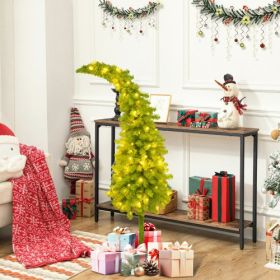 5FT Hinged Fir Artificial Fir Bent Top Christmas Tree, Xmas Tree Bendable Santa Hat Style Christmas Tree Holiday Decoration,400 Branch Tips,  LED (Option: GreenWhite)